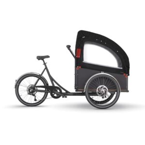 Christiania Bike R1 med skrå kasse og sort XL-bugatti kaleche